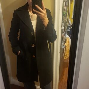 Michael Kors Black Trench Pea Coat with Gold Buttons